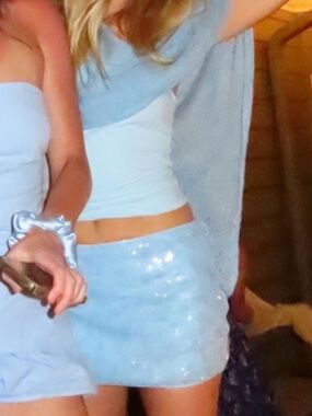 Light Blue Sequin Mini Skirt - Women